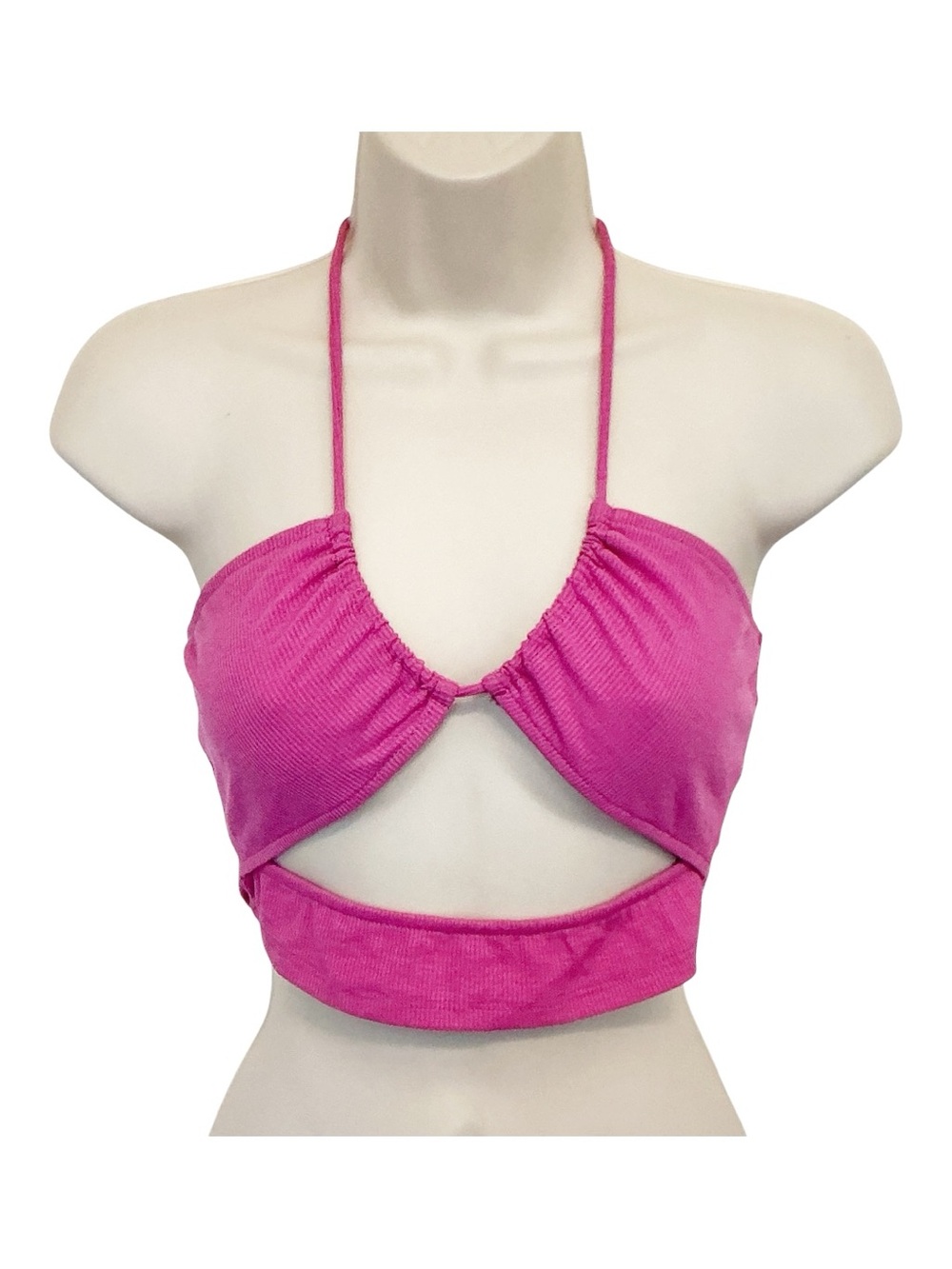 NWT Et Clet Hot Pink Ribbed Backless Halter Top Y2K Club Disco Size Large